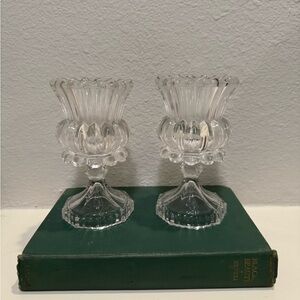 Vintage Pair of Crystal Tulip Candlestick Holders